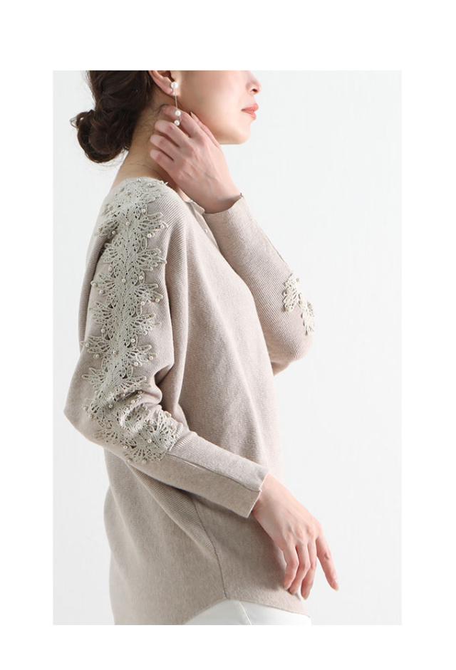 パールレース透けるドルマンスリーブニット【9月18日8時販売新作】