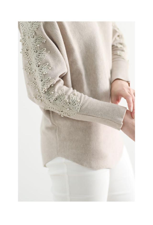パールレース透けるドルマンスリーブニット【9月18日8時販売新作】