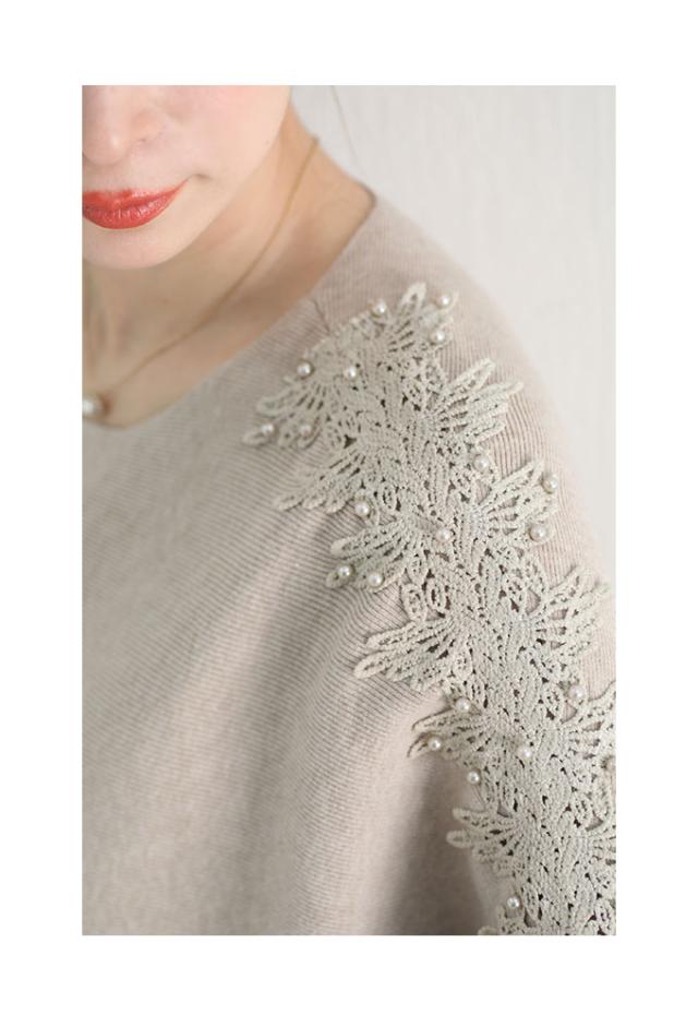 パールレース透けるドルマンスリーブニット【9月18日8時販売新作】