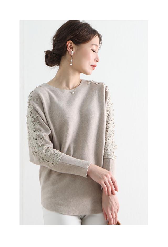 パールレース透けるドルマンスリーブニット【9月18日8時販売新作】