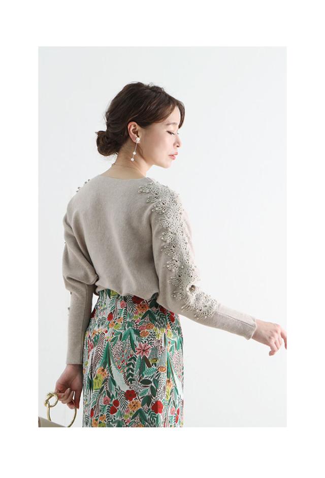 パールレース透けるドルマンスリーブニット【9月18日8時販売新作】