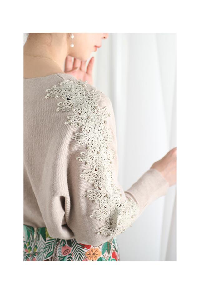 パールレース透けるドルマンスリーブニット【9月18日8時販売新作】