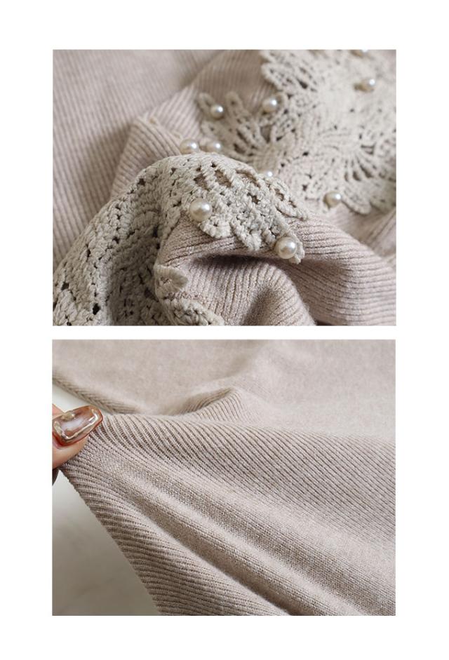 パールレース透けるドルマンスリーブニット【9月18日8時販売新作】