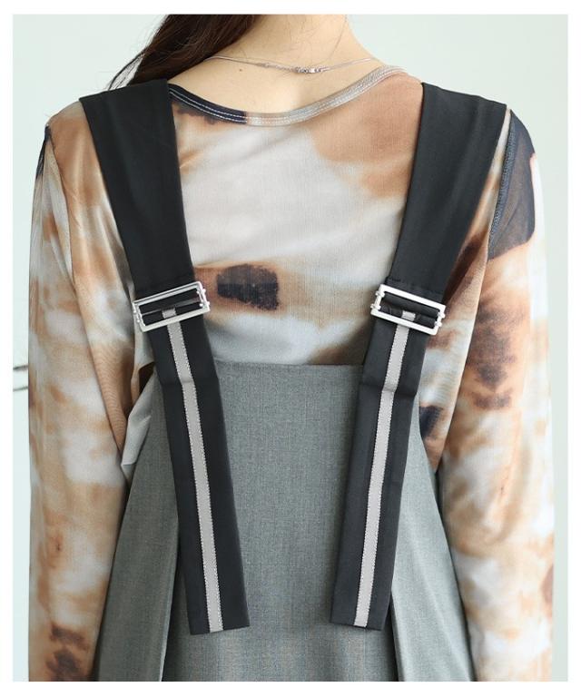 冬新作 フロントジップタックフレアジャンパースカート レディース