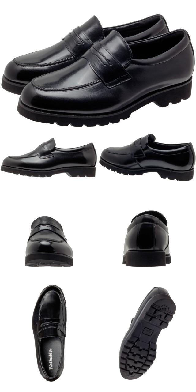 WALKABLE ビジネスシューズ 本革 幅広 6E メンズ 紳士靴 甲高 大きいサイズ ストレートチップ プレーントゥ ローファー スリッポン ブラック 全4種類 26cm 26.5cm 27cm 27.5cm 28cm 28.5cm 29cm 30cm 6071 6072 6073 6074