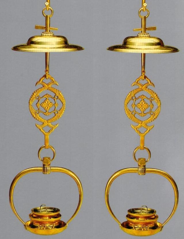 仏具 簡易菊輪等灯 電装付き 一対（金） 新しき
