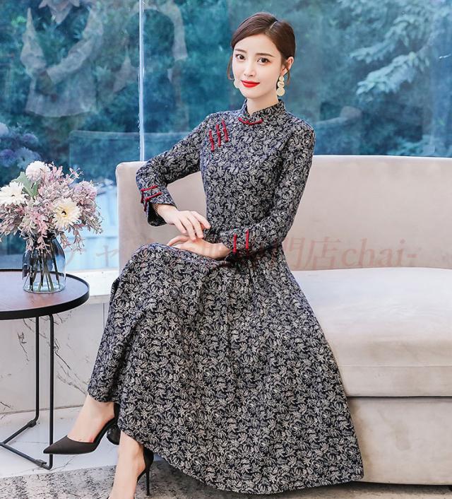 肌触りがいい チャイナドレス ワンピース 上品 雅なデザイン ロング丈 長袖 チャイナ服 普段着 舞台 衣装 民族 中国風 Zl190 割引クーポン対象品 Www Iacymperu Org