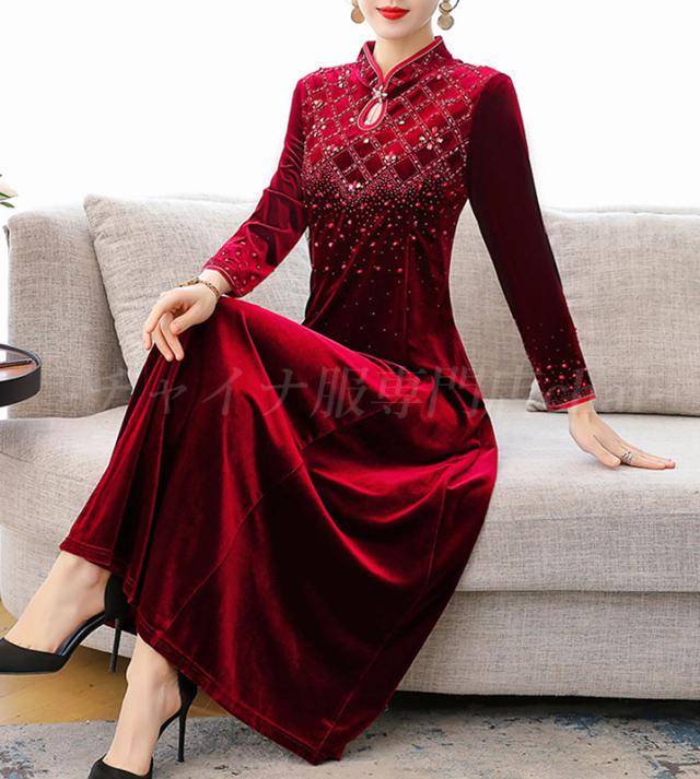 期間限定開催 チャイナドレス ワンピース パーティードレス 長袖 ロング丈 チャイナ服 普段着 舞台 衣装 民族 中国風 Zl2 高知インター店 Arnabmobility Com