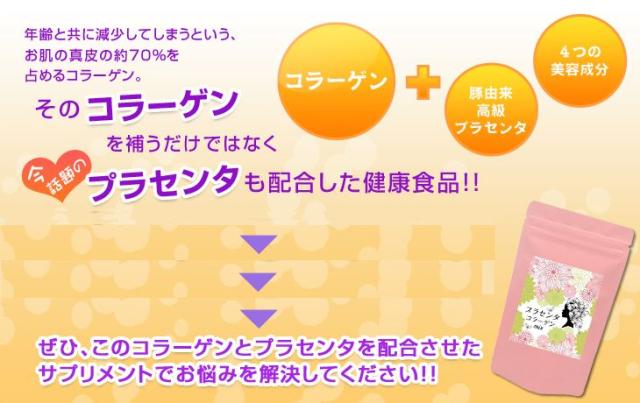 今話題の美容成分　プラセンタ+コラーゲンが、1粒にぎゅーと凝縮。キレイの源　プラセンタ・コラーゲンミックス。身体の中側からケアして、ぷるぷる♪すべすべ♪肌をＧＥＴしよう！