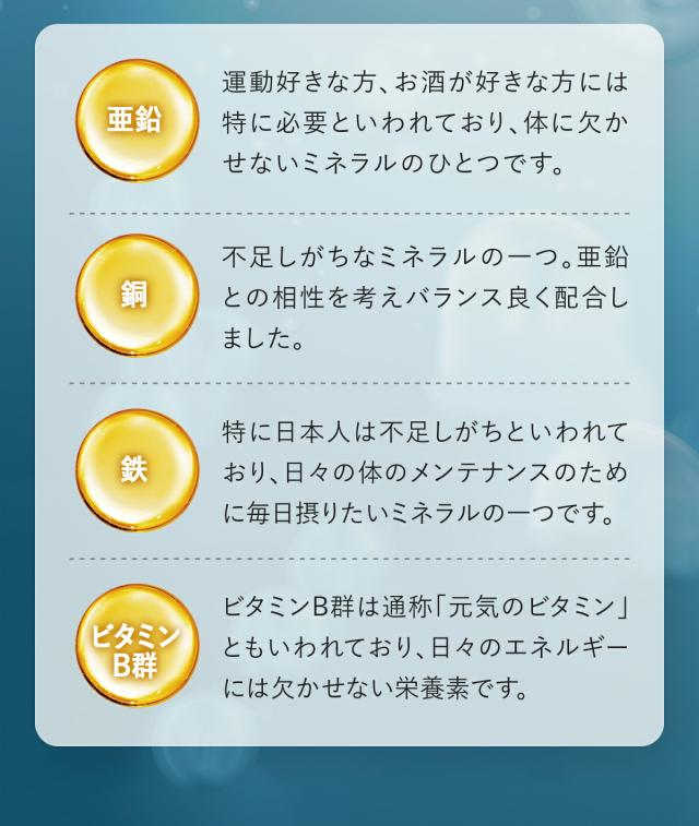 亜鉛、銅、鉄、ビタミンB群