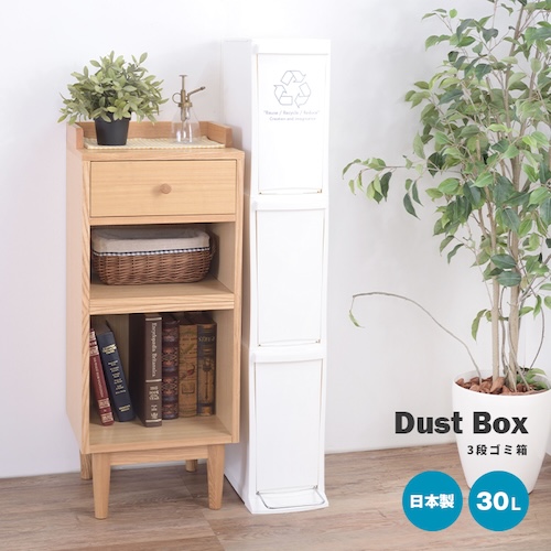 ごみ箱 ゴミ箱 30L 30リットル 日本製 国産 ダストボックス 2段 縦 スリム ペダル付き フットペダル おしゃれ シンプル リビング ダイニング 部屋 トイレ 玄関 キッチン 屋外 屋内 分別 コンパクト 省スペース カフェ ナチュラル かわいい 一人暮らし  ホワイト 白 azm 家具