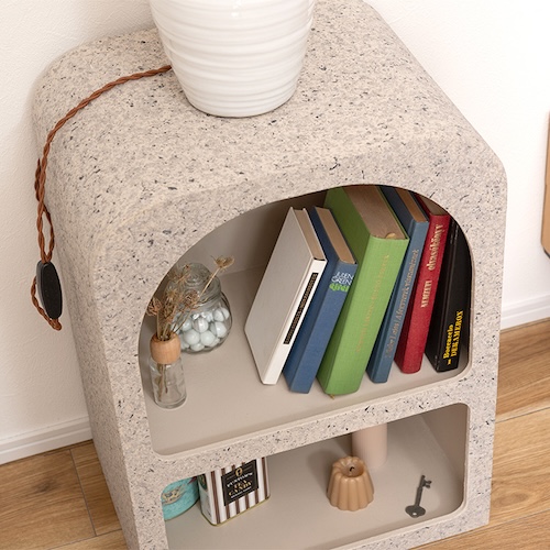 シック モダン テラゾー柄 おしゃれ 角丸 シェルフ 棚 飾り棚 2段 繊維板 おしゃれ シンプル