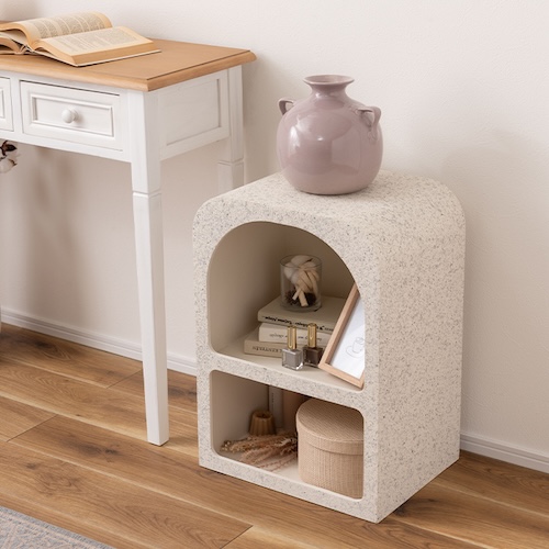 シック モダン テラゾー柄 おしゃれ 角丸 シェルフ 棚 飾り棚 2段 繊維板 おしゃれ シンプル