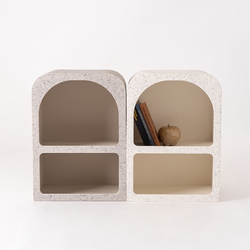 シック モダン テラゾー柄 おしゃれ 角丸 シェルフ 棚 飾り棚 2段 繊維板 おしゃれ シンプル