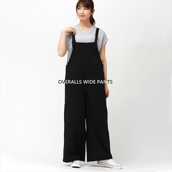 サロペット パンツ レディース リネンブレンド ベイカー ワイド サロペット 夏 無地 オーバーオール ボトムス ストラップ バックポケット カジュアル bottoms pants Ladies ラテカラー ブラック 黒 グレー ベージュ カーキ ネイビー テラコッタ 大人 20代 30代 40代 コーデ