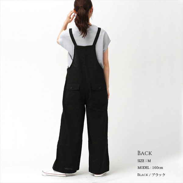 サロペット パンツ レディース リネンブレンド ベイカー ワイド サロペット 夏 無地 オーバーオール ボトムス ストラップ バックポケット カジュアル bottoms pants Ladies ラテカラー ブラック 黒 グレー ベージュ カーキ ネイビー テラコッタ 大人 20代 30代 40代 コーデ