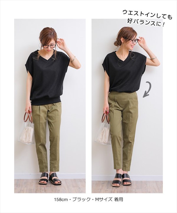 楽ちん 春 トップス ニット ノースリーブ レディース コットン 綿 袖なし Tシャツ 半袖 フレンチスリーブ タンクトップ トップス 無地 カットソー シャツ Vネック