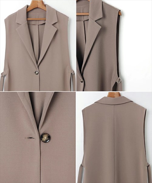 送料無料 梨地ポンチ サイドオープン ブレザーベスト ジレ レディース ショート丈 スリット レイヤード 春 夏 秋 冬 オフィスカジュアル かわいい お出かけ デート 楽ちん ゆったり Ladies 20代 30代 40代