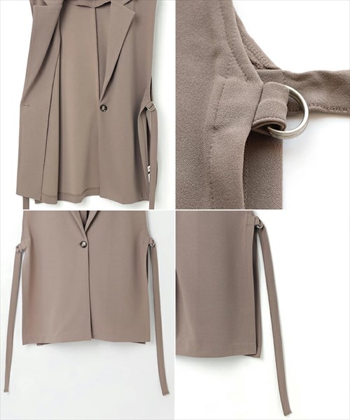 送料無料 梨地ポンチ サイドオープン ブレザーベスト ジレ レディース ショート丈 スリット レイヤード 春 夏 秋 冬 オフィスカジュアル かわいい お出かけ デート 楽ちん ゆったり Ladies 20代 30代 40代