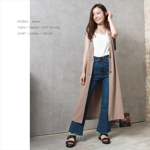 送料無料 梨地ポンチ ロング ジレ レディース 2way サイドポケット Vネック カットソー バックスリット 伸縮性 落ち感 春 夏 秋 オフィスカジュアル かわいい お出かけ デート 楽ちん ゆったり Ladies 20代 30代 40代