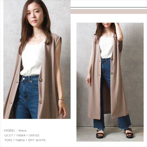 送料無料 梨地ポンチ ロング ジレ レディース 2way サイドポケット Vネック カットソー バックスリット 伸縮性 落ち感 春 夏 秋 オフィスカジュアル かわいい お出かけ デート 楽ちん ゆったり Ladies 20代 30代 40代