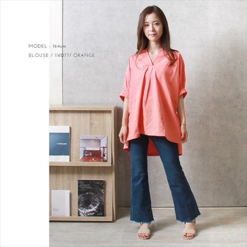 送料無料 ワッシャーコットン 袖ギャザー スキッパー ブラウス レディース プルオーバー シンプル 体型カバー 春 夏 秋 オフィスカジュアル かわいい お出かけ デート 楽ちん ゆったり Ladies 20代 30代 40代