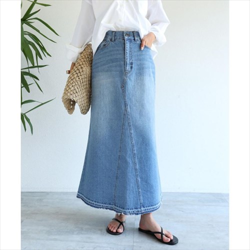 送料無料 デニム ツイル 切替 マーメイドスカート レディース コットン フリンジ ナチュラル ダメージ加工 ハイウエスト バックスリット M/Lサイズ 春 夏 秋 冬 オフィスカジュアル かわいい お出かけ デート 楽ちん ゆったり Ladies 20代 30代 40代
