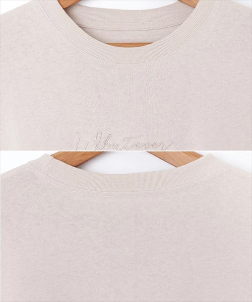 送料無料 Tシャツ 半袖 ロゴ コットン 綿100% ロゴ刺繍 トップス カットソー レディース クルーネック サイドスリット ベーシック オーバーサイズ 体型カバー S/Mサイズ 春 夏 秋 おしゃれ カジュアル かわいい お出かけ デート 楽ちん ゆったり Ladies 20代 30代 40代