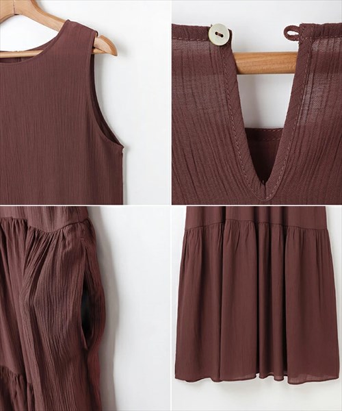 送料無料 シアー 楊柳 ノースリーブ ティアード ワンピース レディース サイドポケット 体型カバー ボリューム感 春 夏 秋 オフィスカジュアル かわいい お出かけ デート 楽ちん ゆったり Ladies 20代 30代 40代