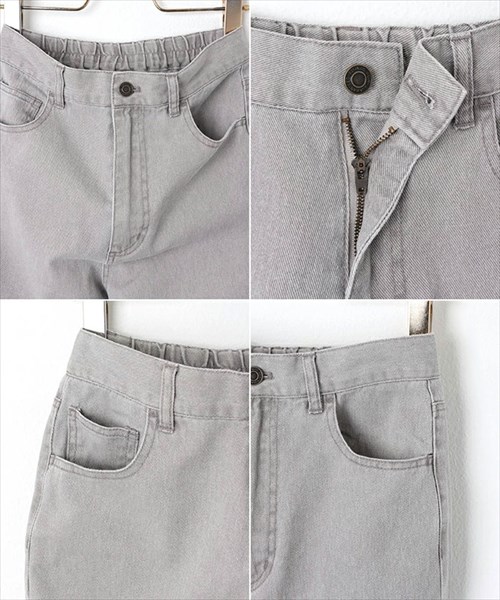 送料無料 コットンツイル デニム フレアパンツ ウエストゴム レディース フロントボタン ジップ ハイウエスト ナチュラル 抜け感 M/Lサイズ 春 夏 秋 冬 オフィスカジュアル かわいい お出かけ デート 楽ちん ゆったり Ladies 20代 30代 40代