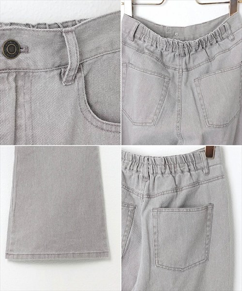 送料無料 コットンツイル デニム フレアパンツ ウエストゴム レディース フロントボタン ジップ ハイウエスト ナチュラル 抜け感 M/Lサイズ 春 夏 秋 冬 オフィスカジュアル かわいい お出かけ デート 楽ちん ゆったり Ladies 20代 30代 40代