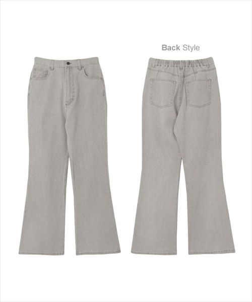 送料無料 コットンツイル デニム フレアパンツ ウエストゴム