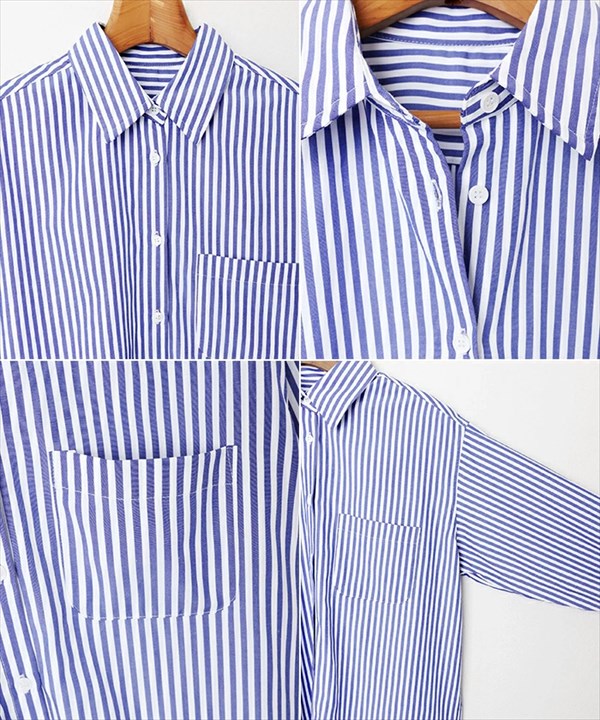 送料無料 カラーストライプ 長袖 シャツ レディース ベーシック オーバーサイズ 背中タック 体型カバー 張り感 M/Lサイズ 春 夏 秋 冬 オフィスカジュアル かわいい お出かけ デート 楽ちん ゆったり Ladies 20代 30代 40代