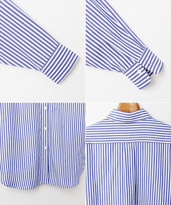 送料無料 カラーストライプ 長袖 シャツ レディース ベーシック オーバーサイズ 背中タック 体型カバー 張り感 M/Lサイズ 春 夏 秋 冬 オフィスカジュアル かわいい お出かけ デート 楽ちん ゆったり Ladies 20代 30代 40代