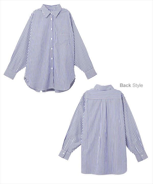 送料無料 カラーストライプ 長袖 シャツ レディース ベーシック オーバーサイズ 背中タック 体型カバー 張り感 M/Lサイズ 春 夏 秋 冬 オフィスカジュアル かわいい お出かけ デート 楽ちん ゆったり Ladies 20代 30代 40代