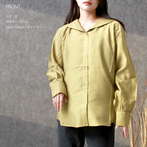 送料無料 ブライトシアー 前後 2way 長袖 シャツ ブラウス レディース フェミニン チュニック バンドカラー ギャザー 体型カバー 透け感 光沢感 春 夏 秋 オフィスカジュアル かわいい お出かけ デート 楽ちん ゆったり Ladies 20代 30代 40代