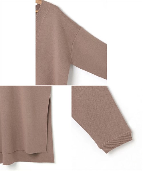 送料無料 ジャガード編み 深Vネック ニット ワンピース レディース 長袖 カジュアル サイドスリット トレンド感 春 秋 冬 オフィスカジュアル かわいい お出かけ デート 楽ちん ゆったり Ladies 20代 30代 40代