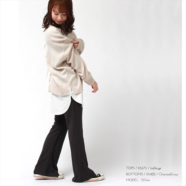 リブカットソー フレアパンツ ストレッチ ワイドパンツ レディース きれいめ 送料無料 美脚パンツ ドロスト フレア リブパンツ フレアパンツ リブ 春 秋冬 ウエストゴム オフィスカジュアル ゆったり 体型カバー かわいい お出かけ デート