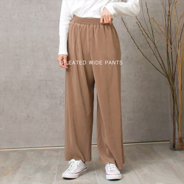 ワイドパンツ レディース 大きいサイズ プリーツパンツ おしゃれ 春 プリーツ スカーチョ ウエストゴム ハイウエスト 光沢感 体型カバー Ladies bottoms pants 黒 ブラック グレー ベージュ キャメル グレージュ 大人 20代 30代 40代 春新作 OR 新作 コーデ 春夏