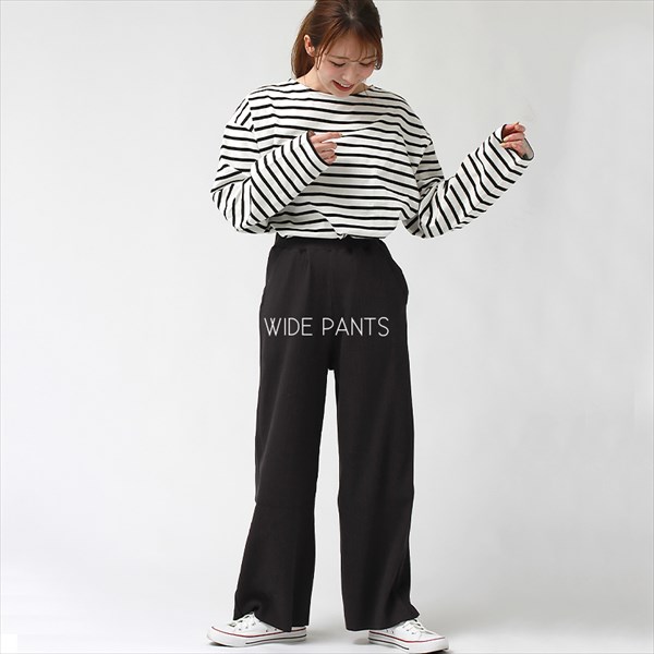 ワイドパンツ レディース リブパンツ ウエストゴム セルフカット リブ ワイド パンツ ストレッチ サイドポケット リブパンツコーデ 着まわし 体型カバー カジュアル おしゃれ おすすめ かわいい 可愛い オフィスカジュアル 楽ちん ゆったり Ladies bottoms pants ブラック 黒 グレー ブラウン イエロー レッド ピンク グリーン 20代 30代 40代 春新作 OR 新作 大人 コーデ