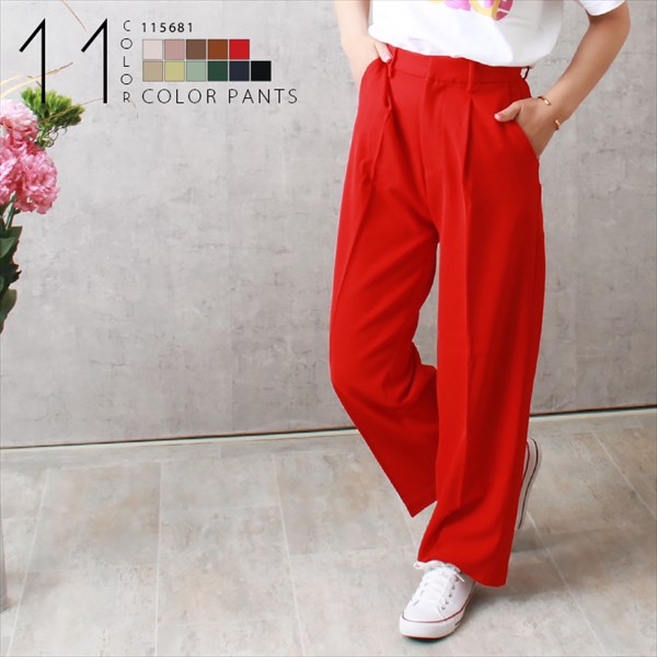 センタープレス ワイドパンツ ウエストゴム センタープレスパンツ ワイドパンツ レディース