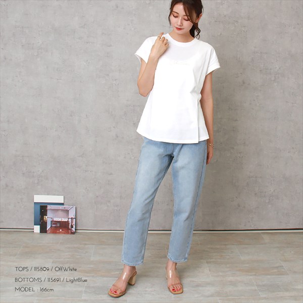 フレンチスリーブ tシャツ Whatever ロゴ 刺繍 Tシャツ レディース ティーシャツ テーシャツ スリット オーバーサイズ ラウンドヘム コットン天竺 おしゃれ
