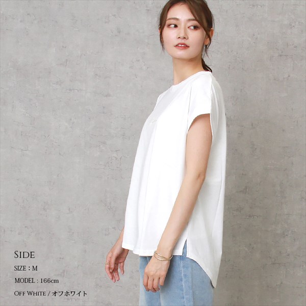 送料無料 フレンチスリーブ tシャツ Whatever ロゴ 刺繍 Tシャツ レディース ティーシャツ テーシャツ スリット オーバーサイズ ラウンドヘム コットン天竺 おしゃれ カジュアル 体型カバー シンプル かわいい オフィスカジュアル お出かけ デート 楽ちん ゆったり Ladies tops ブラック 黒 チャコールグレー ホワイト 白 ベージュ ブルー グリーン ラベンダー 20代 30代 40代 大人 コーデ