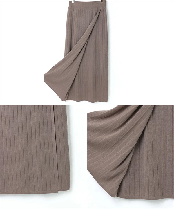 ニットスカート ロング タイト ラップ リブ ニット スカート ラップスカート 防寒 ウエストゴム レディース ストレッチ タイトシルエット スタイルアップ