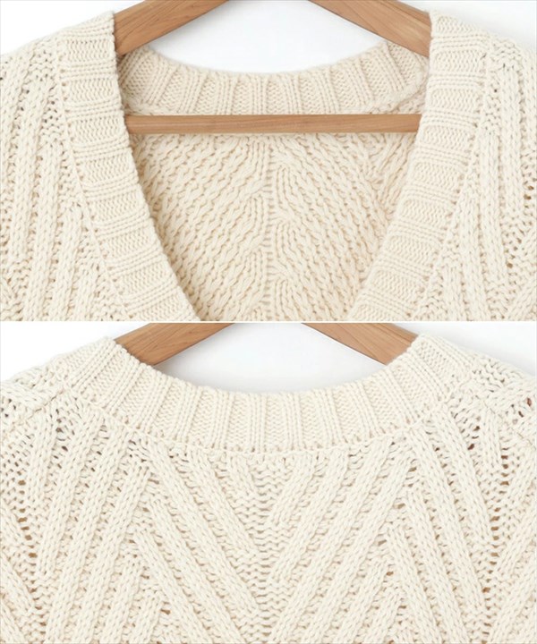 ニットベスト レディース ロング ヘリンボーン柄 深Ｖネック ヘリンボーン ニット ざっくりニット ざっくり ウールライク 凹凸感 体型カバー