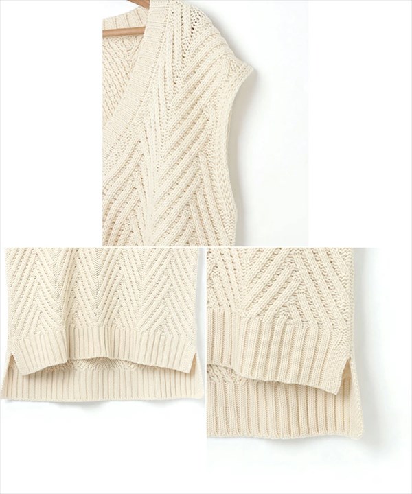 ニットベスト レディース ロング ヘリンボーン柄 深Ｖネック ヘリンボーン ニット ざっくりニット ざっくり ウールライク 凹凸感 体型カバー