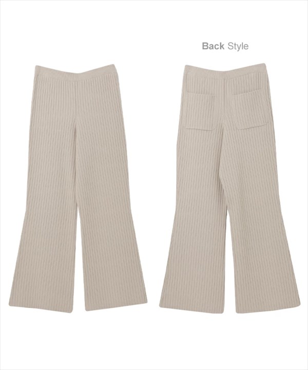 リブニット フレア パンツ ウエストゴム レディース リラックス ストレッチ