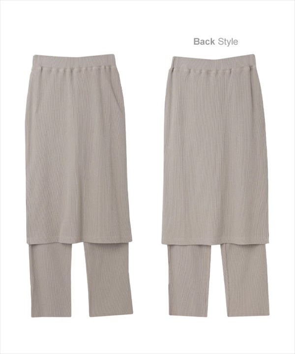 レギンス付きスカート レディース カットリブ レイヤード レギンス付き スカート ウエストゴム ストレッチ ニットスカート スリット 防寒 暖か S/M/Lサイズ カジュアル