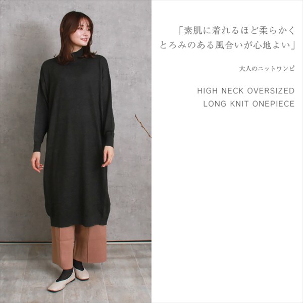 送料無料 天竺 ハイネック オーバーサイズ ロング ニットワンピース レディース ストレッチ 春 秋 冬 オフィスカジュアル かわいい お出かけ デート 楽ちん ゆったり Ladies 20代 30代 40代