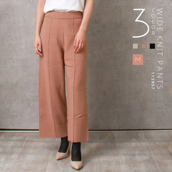 送料無料 総針 センタータック ワイド ニットパンツ ウエストゴム レディース 美シルエット リラックス 春 秋 冬 オフィスカジュアル かわいい お出かけ デート 楽ちん ゆったり Ladies 20代 30代 40代